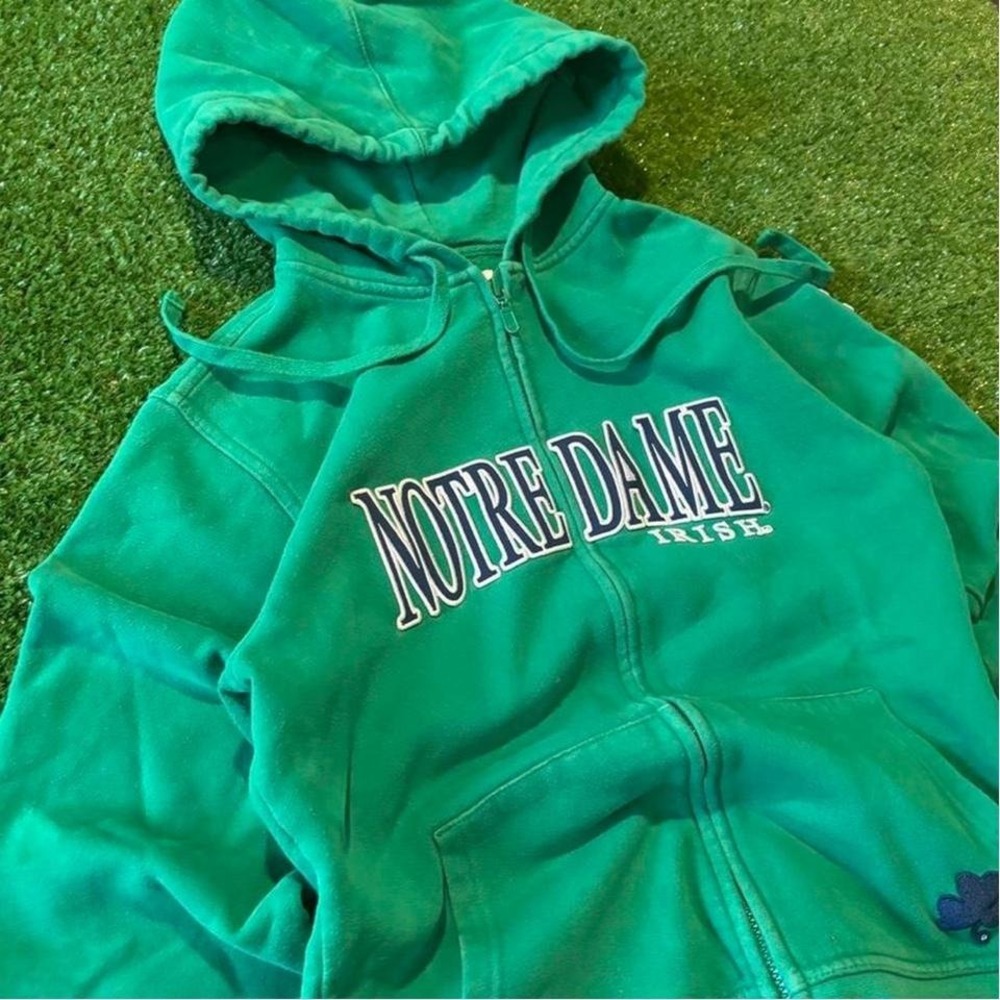 Vintage 90s Jansport Notre Dame green zip up y2k 2000s hoodie